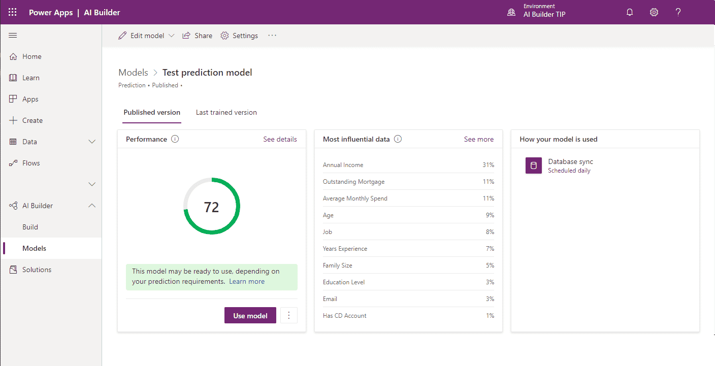 AI Builder Manage Model