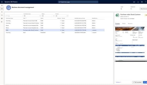 Business document management screen