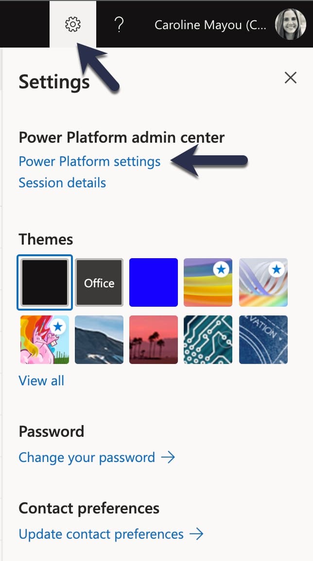 Accessing Power Platform Settings