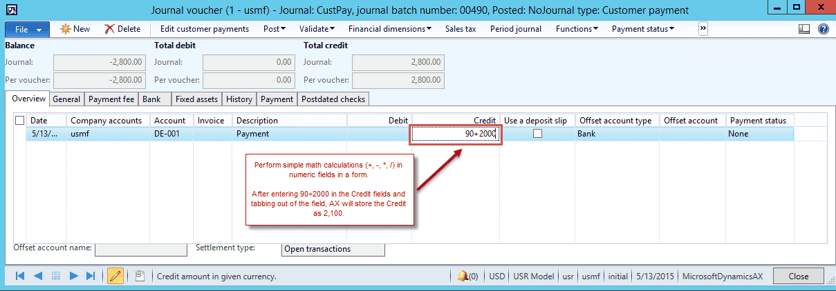 Microsoft Dynamics 365 for Finance and Operation customer payment