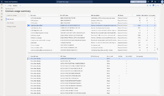 A screenshot of Avantiico's role-to-license mapping services that demonstrates how it actually works and looks, which is a crucial component of understanding how to prepare for Dynamics 365 F&SCM license enforcement.