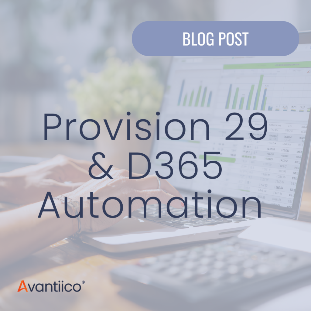A cover image for an article about how to ensure Provision 29 UK compliance with Dynamics 365 automation for Finance and Supply Chain Management (F&SCM) and Finance and Operations (F&O) users.